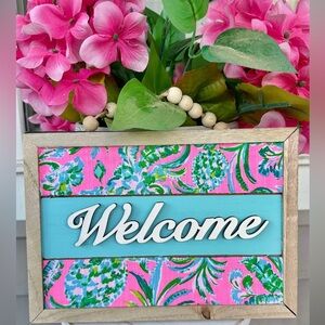 Lilly Pulitzer fabric welcome sign